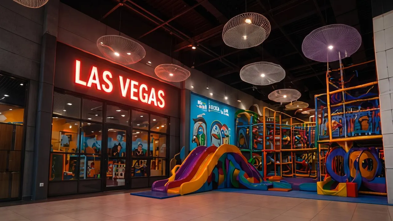Детский развлекательный центр Las Vegas: неоновая вывеска и игровой комплекс